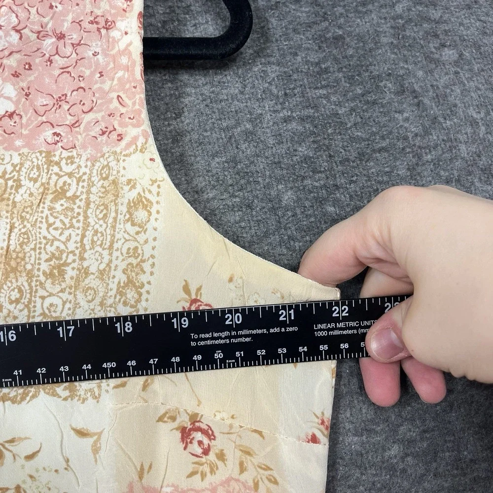 Y2K Maxi Dress Chiffon Sheer Lined Sleeveless Pastel Patchwork Floral Womens XL - Picture 7 of 16